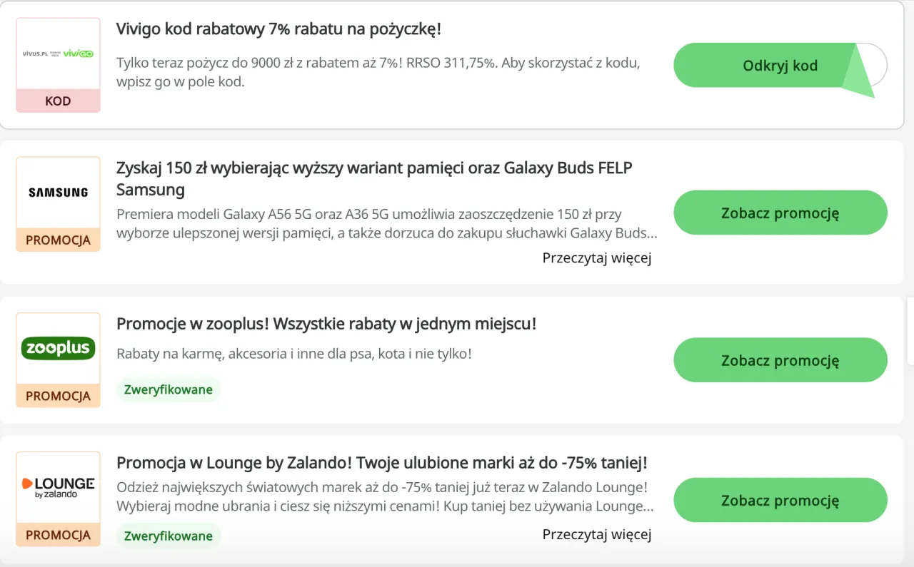 Promocje i kody rabatowe w Picodi: Samsung, zooplus, Lounge by Zalando