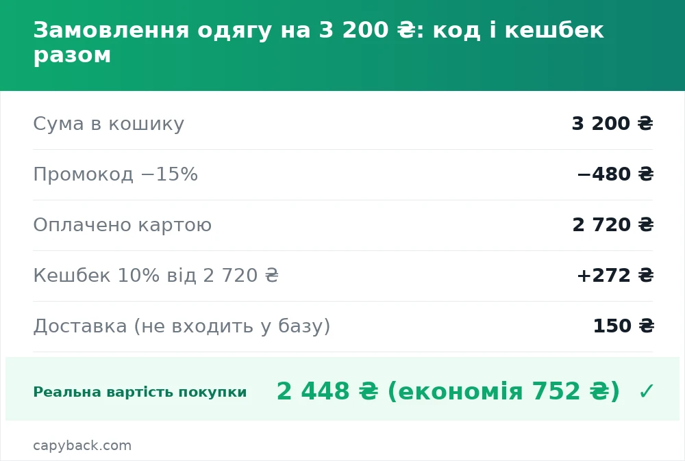 Замовлення одягу на 3 200 ₴: код і кешбек разом